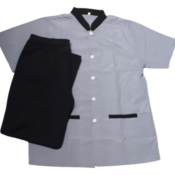 BỘ TẠP VỤ ÁO KATE SIÊU MÀU XÁM PHỐI ĐEN, QUẦN THUN ĐEN