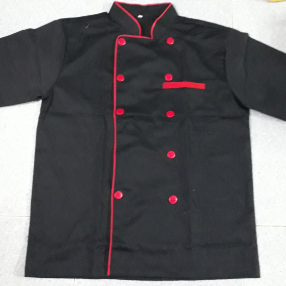 ÁO BẾP MÀU ĐEN VIỀN ĐỎ