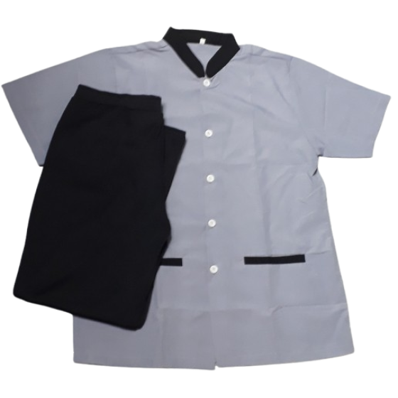 BỘ TẠP VỤ ÁO KATE SIÊU MÀU XÁM PHỐI ĐEN, QUẦN THUN ĐEN