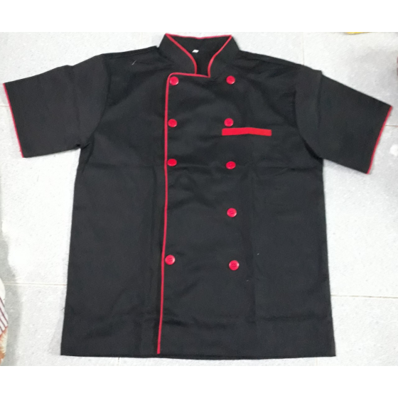 ÁO BẾP MÀU ĐEN VIỀN ĐỎ