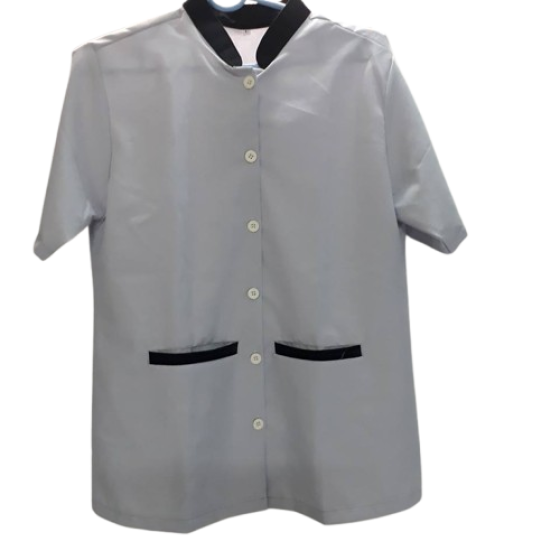 ÁO TẠP VỤ VẢI KATE SIÊU MÀU XÁM PHỐI ĐEN HÀNG ĐẶT MAY